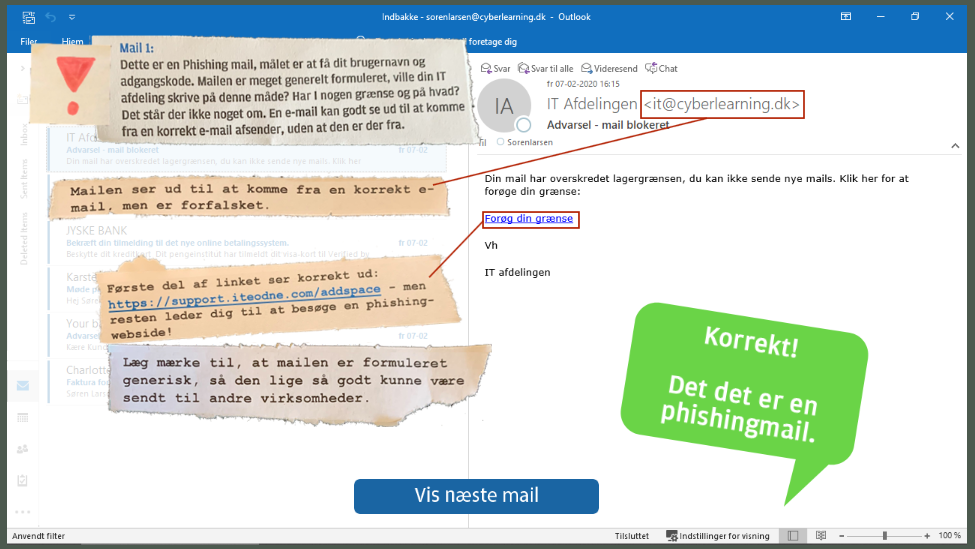 Outlook med mistænkelig e-mail